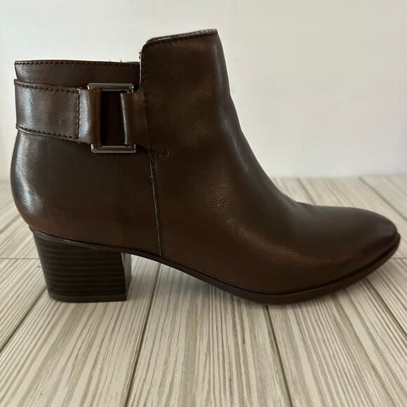 Alfani Womens 6M Adisonn Ankle Boots Booties Brown Leather Side Zip Buckle - Picture 6 of 11